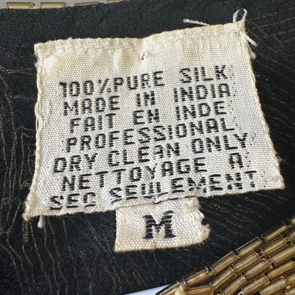 Vintage 80s Sequin Beaded 100% Silk size Small Black Gold Top, Evening - Picture 4 of 6